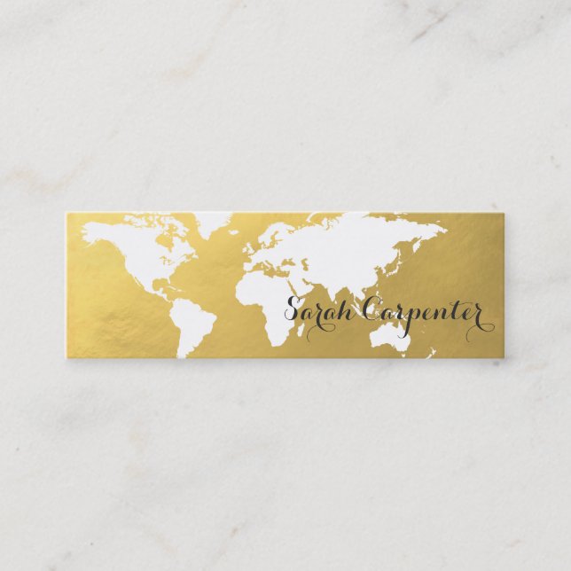 World map | faux gold | elegant mini business card (Front)
