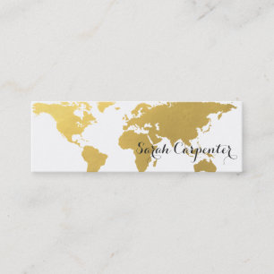 World map   faux gold   elegant mini business card
