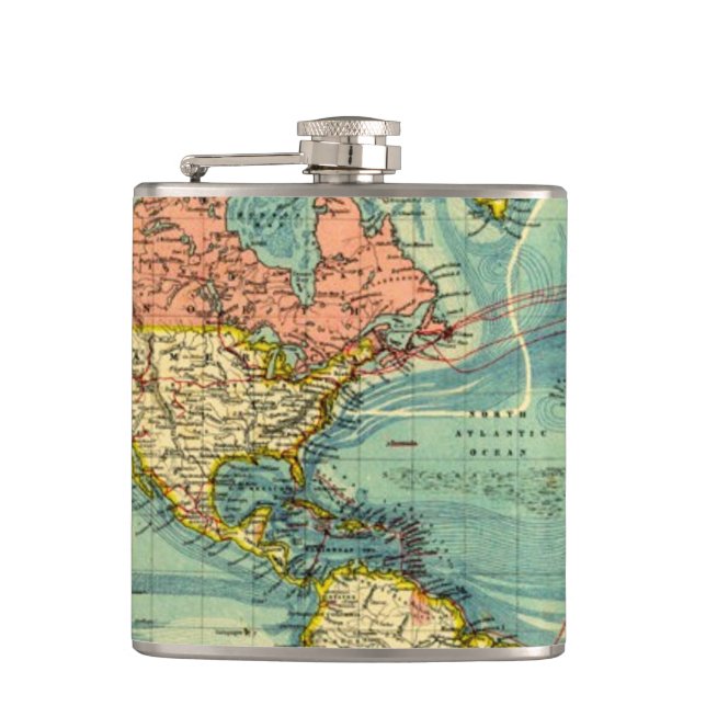 World Map Featuring United States Hip Flask (Front)