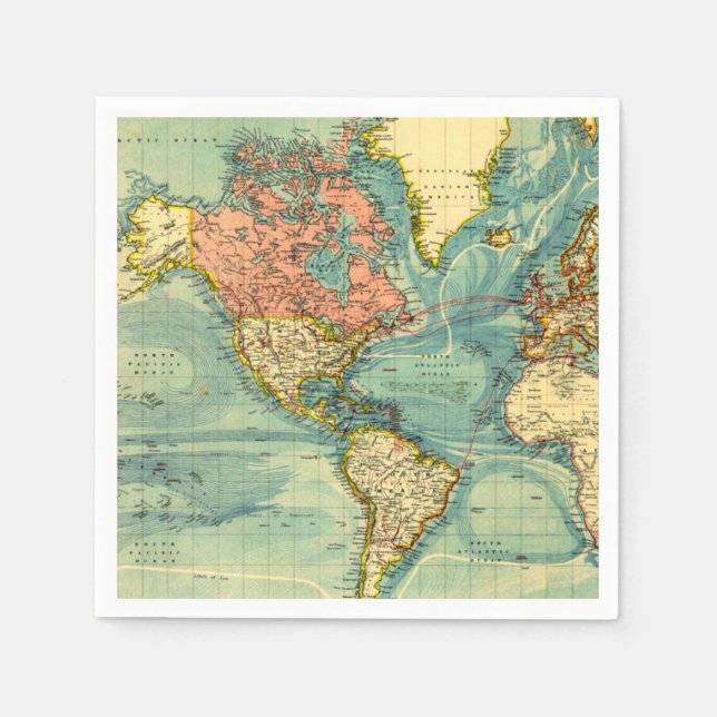 World Map Featuring United States Maps Geography Napkin (Front)