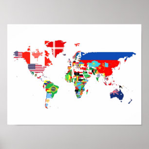 World Map Filled by Flags Poster
