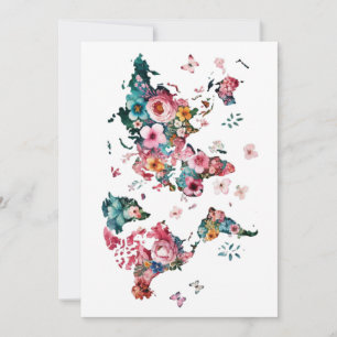 World Map Flower Invitation