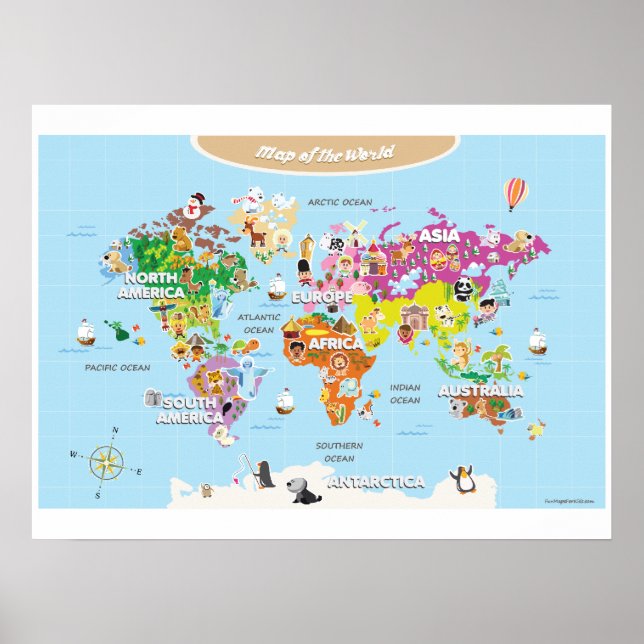 World Map For Kids - Cute and Colourful Poster (Front)