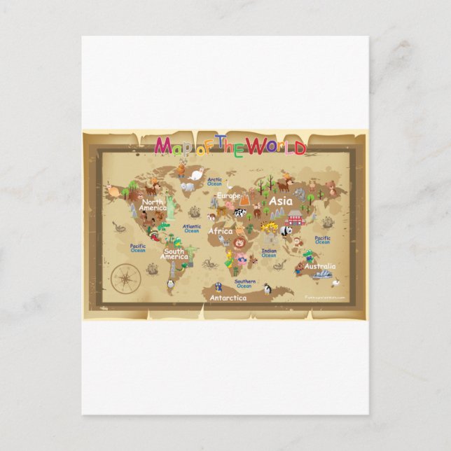 World Map For Kids - Earthy tones Postcard (Front)