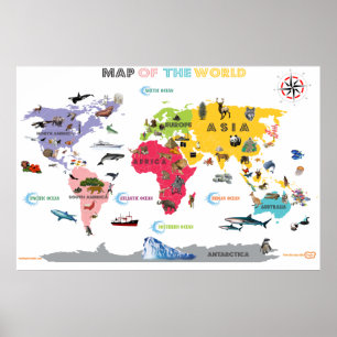 World Map For Kids - White and Bright Interactive Poster