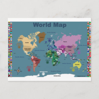 World Map for Kids with Flags Postcard