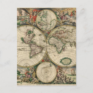 World Map from 1689 Postcard