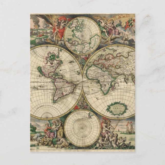 World Map from 1689 Postcard (Front)