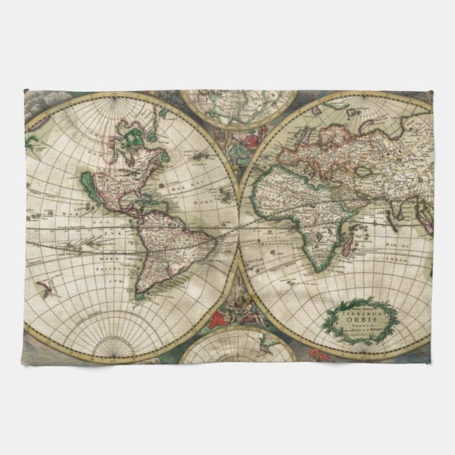 World Map from 1689 Tea Towel (Horizontal)