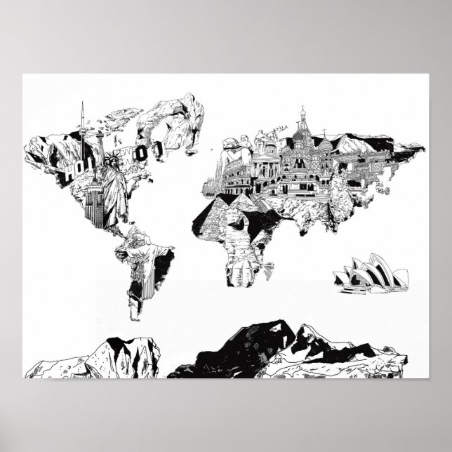 world map galaxy black and white 3 poster (Front)
