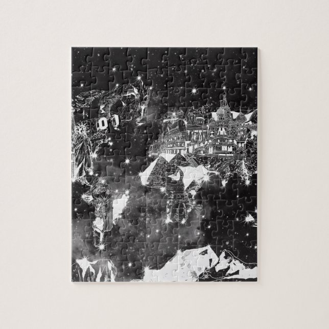 world map galaxy black and white jigsaw puzzle (Vertical)