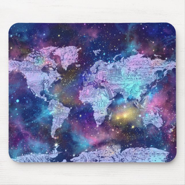 world map galaxy blue 4 mouse pad (Front)