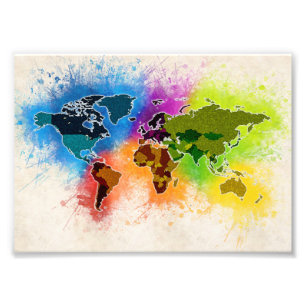 World Map Geography Watercolor Travel Vacation Art Photo Print