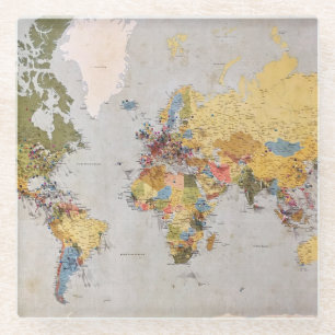 world map glass coaster