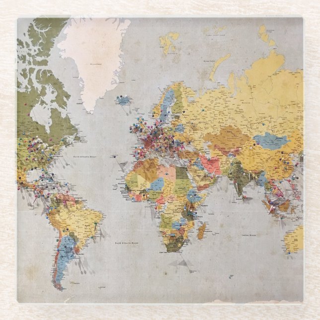 world map glass coaster (Front)