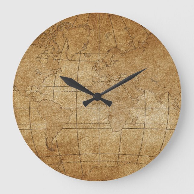 World Map: Global Exploration Guide Large Clock (Front)