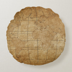 World Map: Global Exploration Guide Round Cushion
