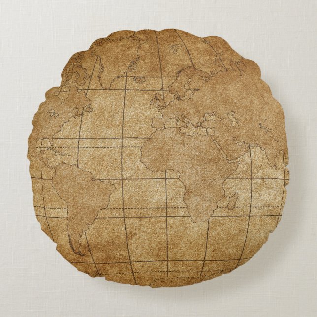 World Map: Global Exploration Guide Round Cushion (Front)