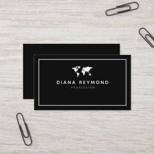 World Map Global Modern black Business Card