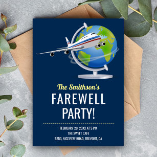 World Map Globe Aeroplane Farewell Party Invitatio Invitation