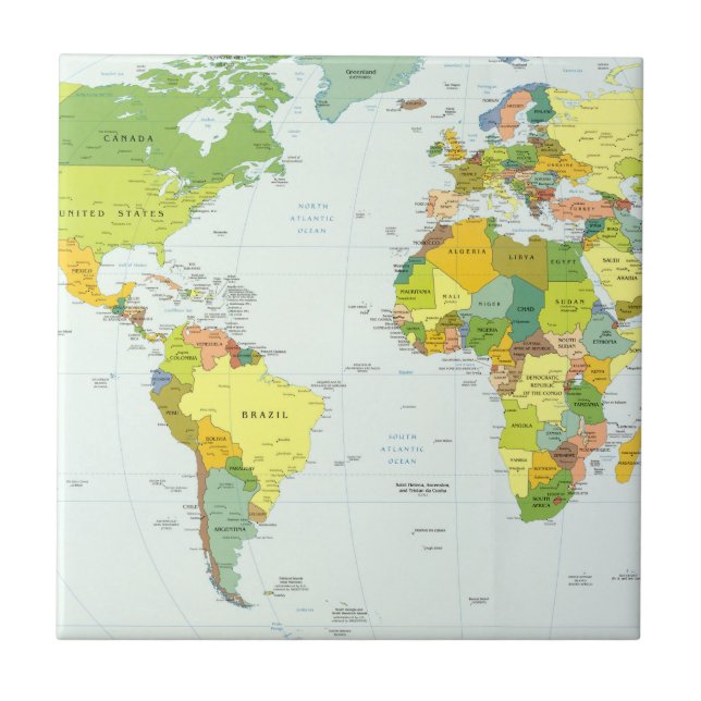 World Map Globe Country Atlas Ceramic Tile (Front)