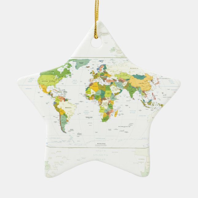 World Map Globe Country Atlas Ceramic Tree Decoration (Front)