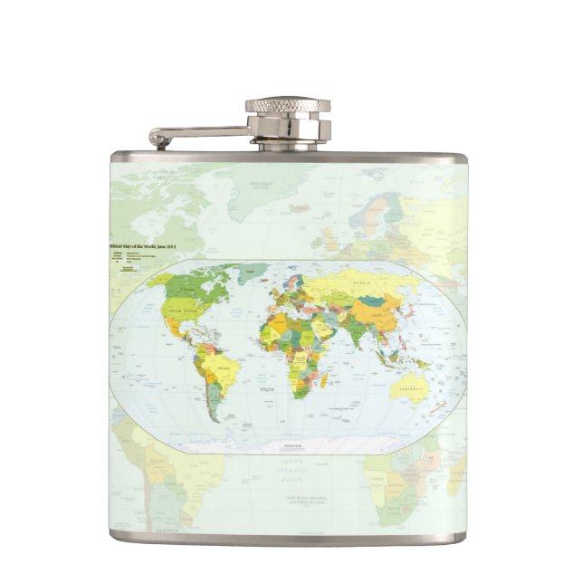 World Map Globe Country Atlas Hip Flask (Front)