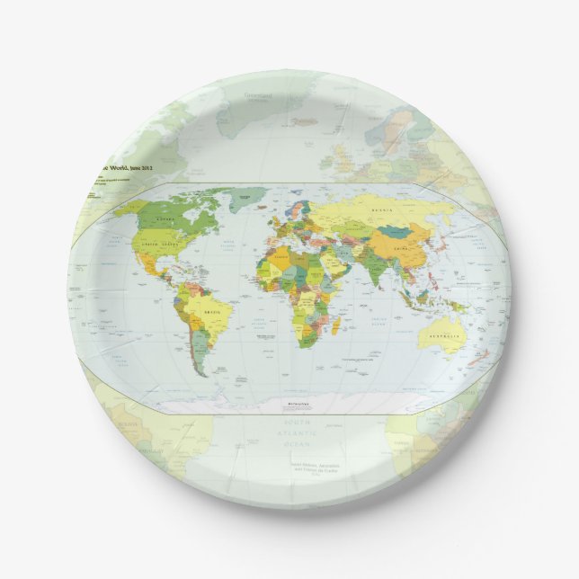 World Map Globe Country Atlas Paper Plate (Front)