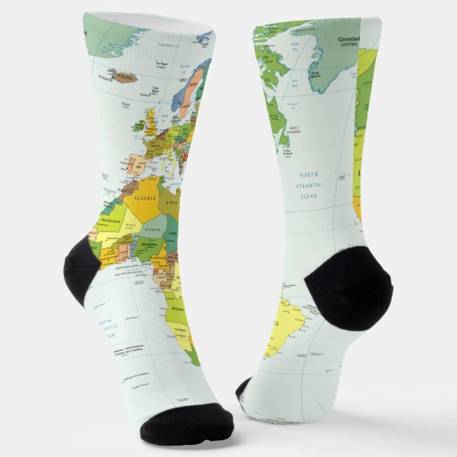 World Map Globe Country Atlas Socks (Angled)