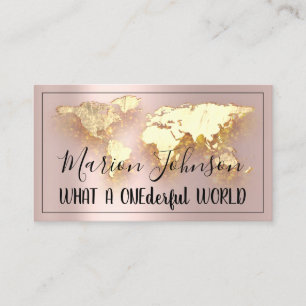 World Map Globe Map Travel Agency Gold Logo Rose Business Card