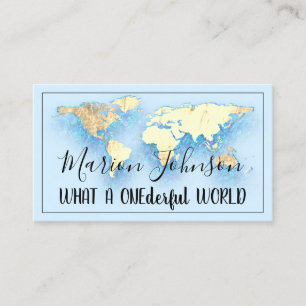 World Map Globe Map Travel Agency Gold Ocean Logo  Business Card