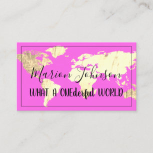 World Map Globe Map Travel Agency Gold Pinky Business Card