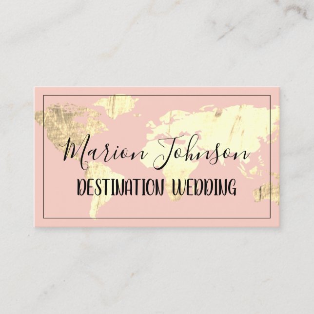 World Map Globe Map Travel Agency Gold Rose  Busin Business Card (Front)