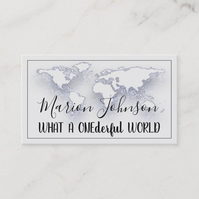 World Map Globe Map Travel Agency Grey Logo QR   Business Card (Front)