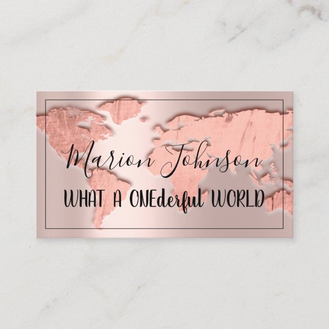 World Map Globe Map Travel Agency Rose Blush Business Card (Front)
