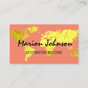 World Map Globe Map Travelling Salmon Gold Logo  Business Card