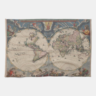 World Map Globe Travel Antique Tea Towel