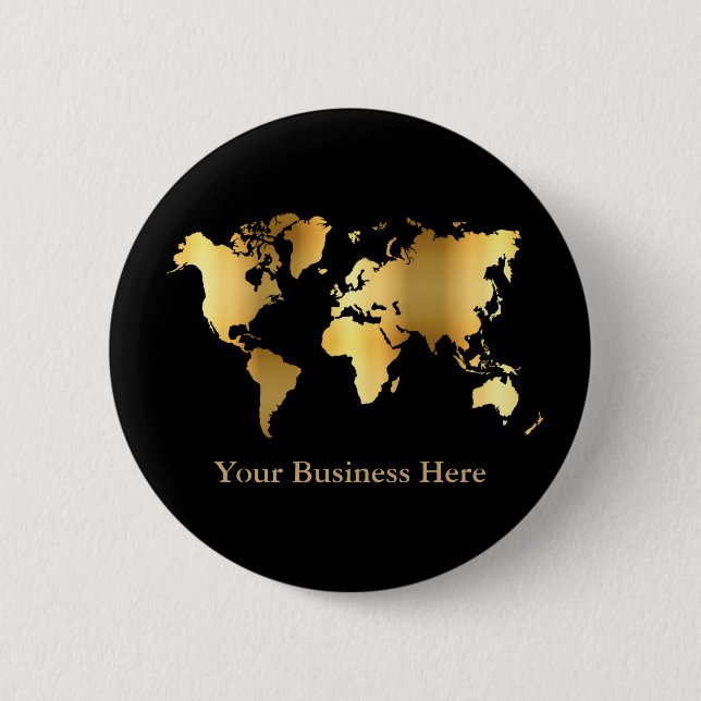 World Map Gold/Black 6 Cm Round Badge (Front)