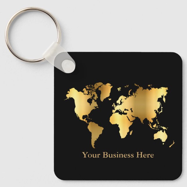 World Map Gold/Black Key Ring (Front)