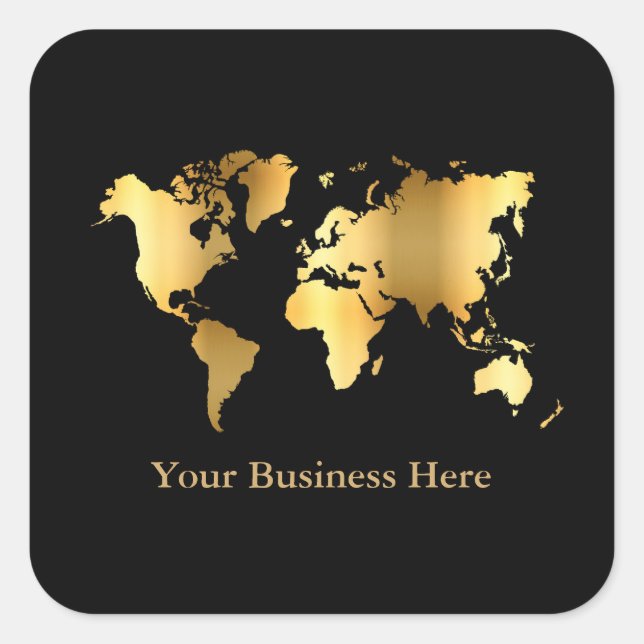 World Map Gold/Black Square Sticker (Front)