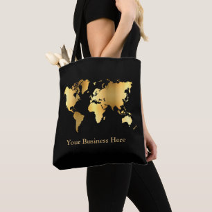 World Map Gold/Black Tote Bag