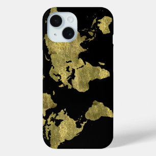 world map gold colour iPhone 15 case