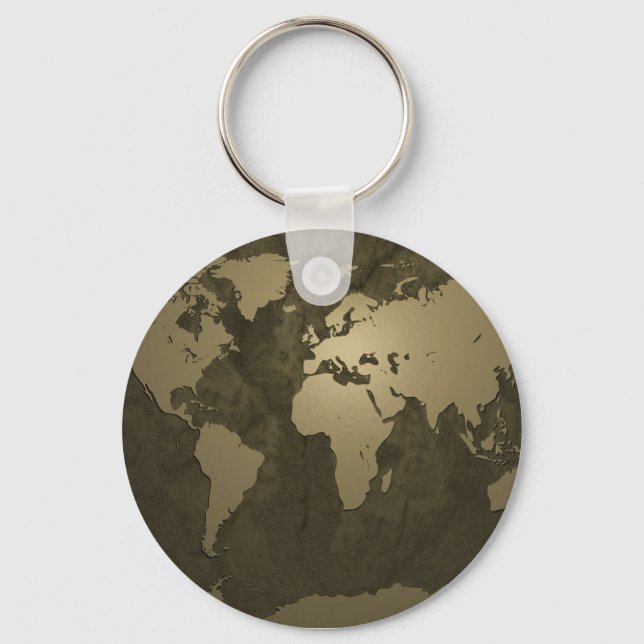 World Map Gold Key Ring (Front)