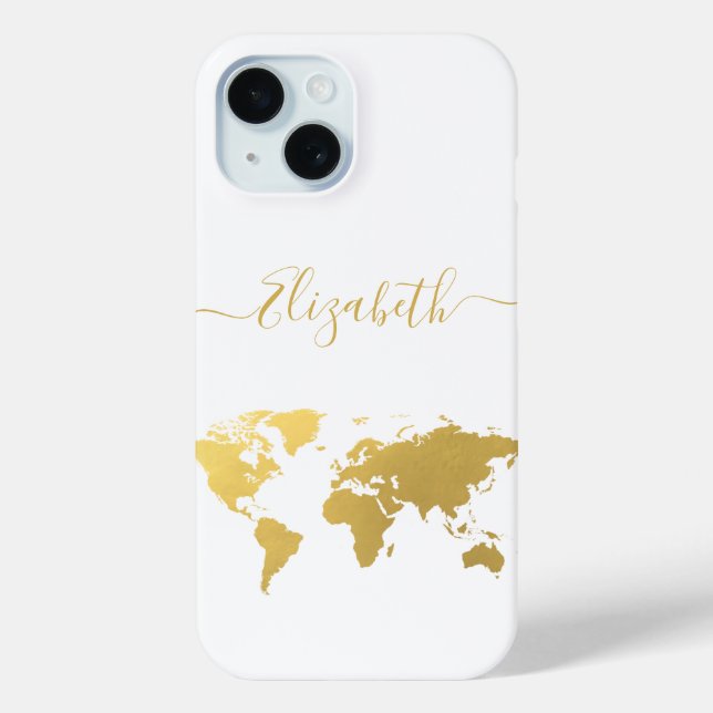 World map gold travelers personalised Case-Mate iPhone case (Back)