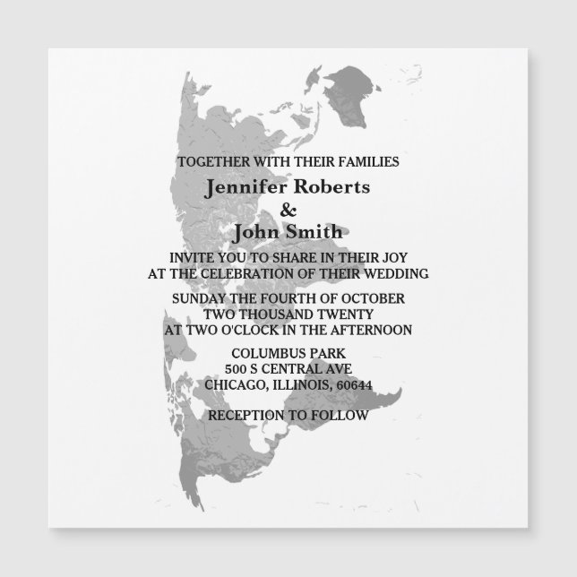 World Map Grey White Simple Modern Wedding 2023 Magnetic Invitation (Front)