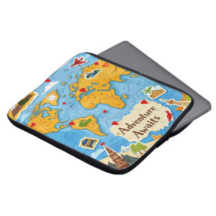 World Map Heart Pins Adventure Awaits Laptop Sleeve