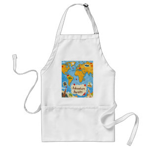 World Map Heart Pins Adventure Awaits  Standard Apron