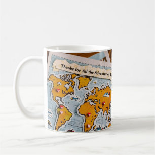 World map heart pins and landmarks coffee mug
