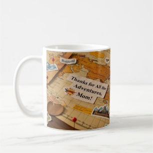 World map heart pins and landmarks coffee mug