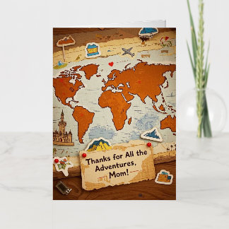 World map heart pins and landmarks foil greeting card